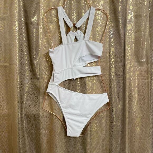 SHEIN white one piece strappy cutout swimsuit, S NWOT - Picture 2 of 5
